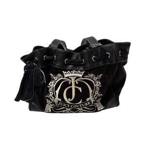 Vintage Y2K Juicy Couture Daydreamer Bag Tote Purse Black Charm Velour Shoulder
